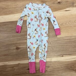 Posh Peanut Easter Bunny Rabbit Print Convertabke Footie - Pink and blue 6-9mo